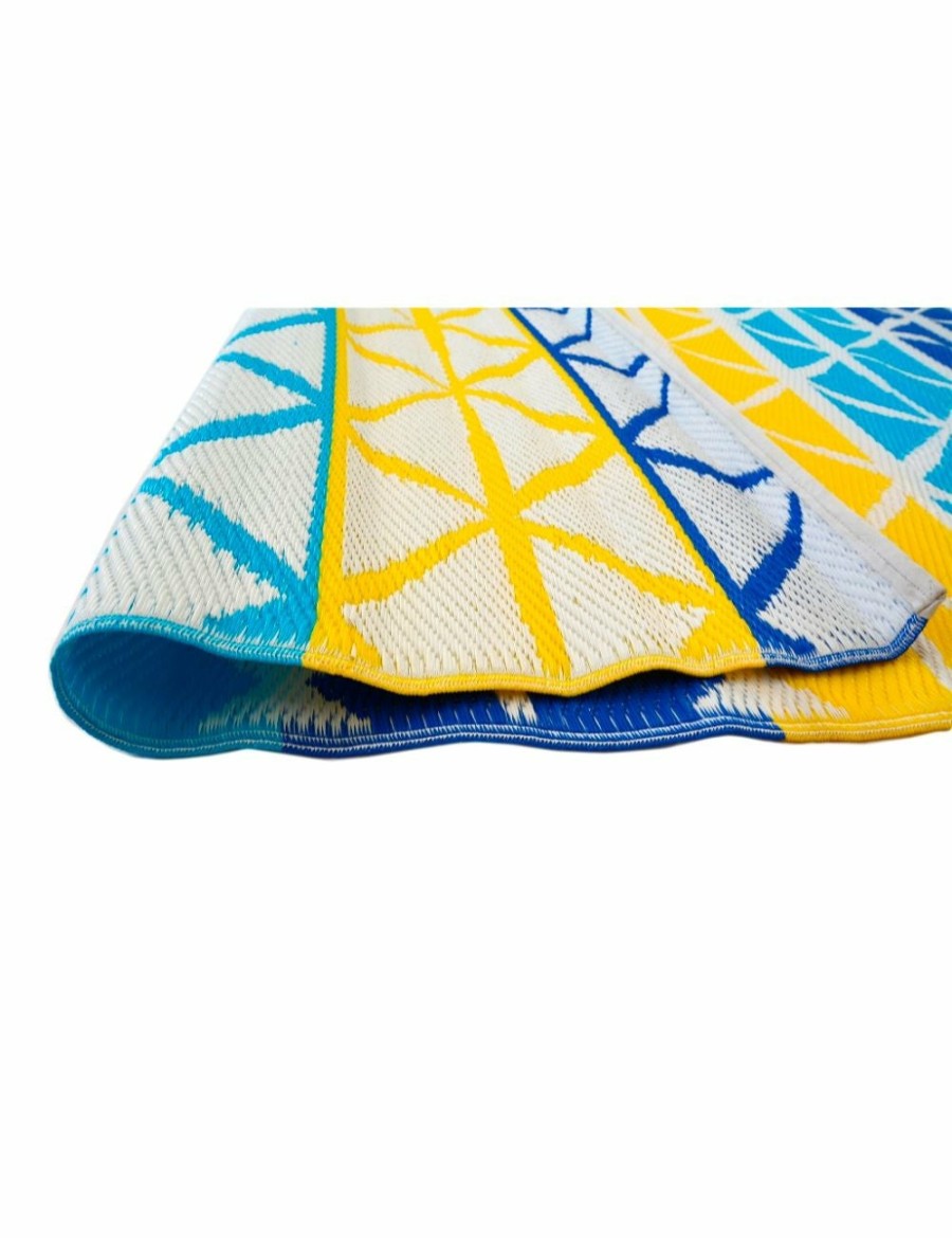 Home And Lifestyle Rug Club Rugs | Vibrant & Reversible Outdoor/Indoor Mats - Chatai-2685-Aqua Yellow