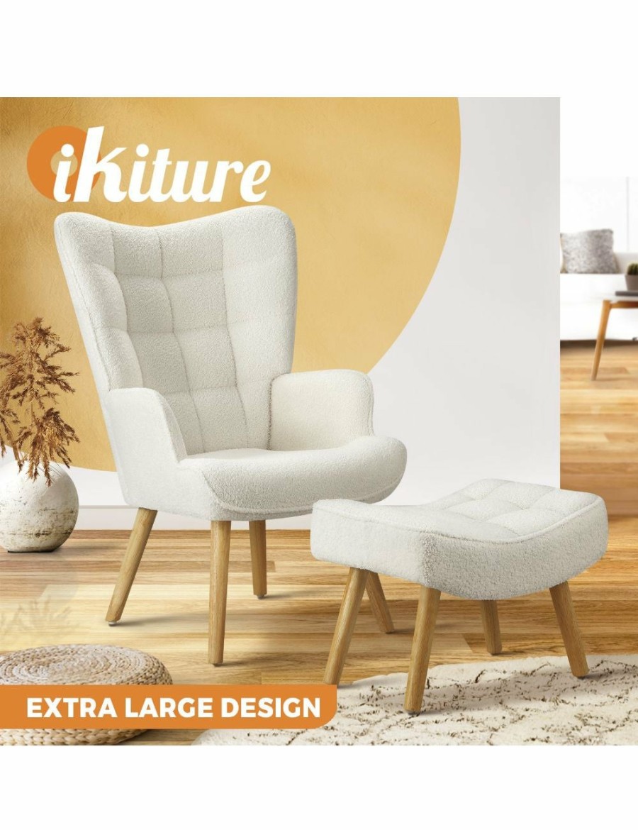 Home And Lifestyle Oikiture Armchairs & Sofas | Oikiture Armchair Lounge Chair Ottoman Accent Armchairs Sherpa Sofa Chairs White