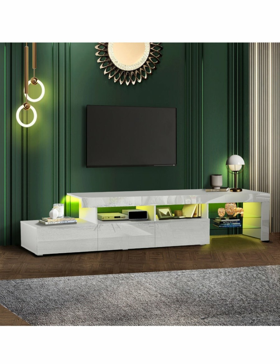 Home And Lifestyle Oikiture Entertainment Units | Oikiture Tv Cabinet Entertainment Unit Stand Rgb Led Gloss Furniture White 220Cm