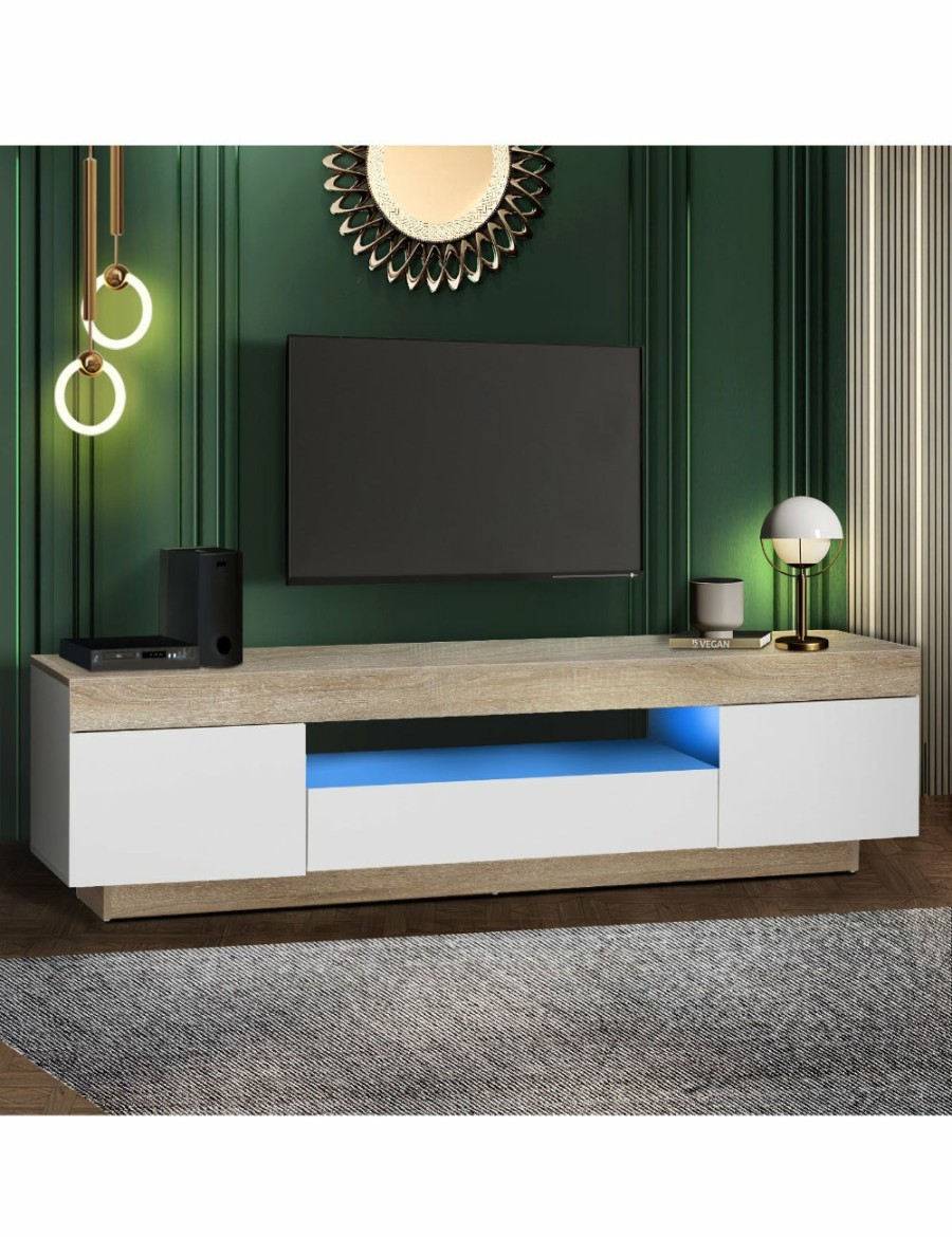 Home And Lifestyle Oikiture Entertainment Units | Oikiture Tv Cabinet Entertainment Unit Stand Rgb Led Storage Furniture 180Cm