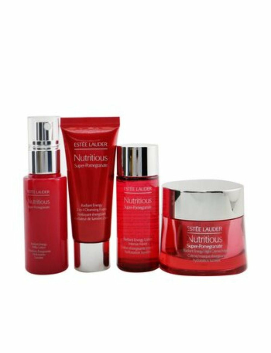 Beauty Estee Lauder Moisturisers | Estee Lauder Nutritious Super-Pomegranate Nourish All Night Set: Night Creme+ Milky Lotion+ Lotion Intense Moist+ Cleansing Form... 4Pcs+2Bags