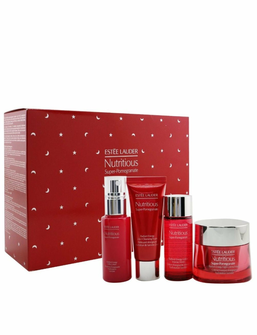 Beauty Estee Lauder Moisturisers | Estee Lauder Nutritious Super-Pomegranate Nourish All Night Set: Night Creme+ Milky Lotion+ Lotion Intense Moist+ Cleansing Form... 4Pcs+2Bags