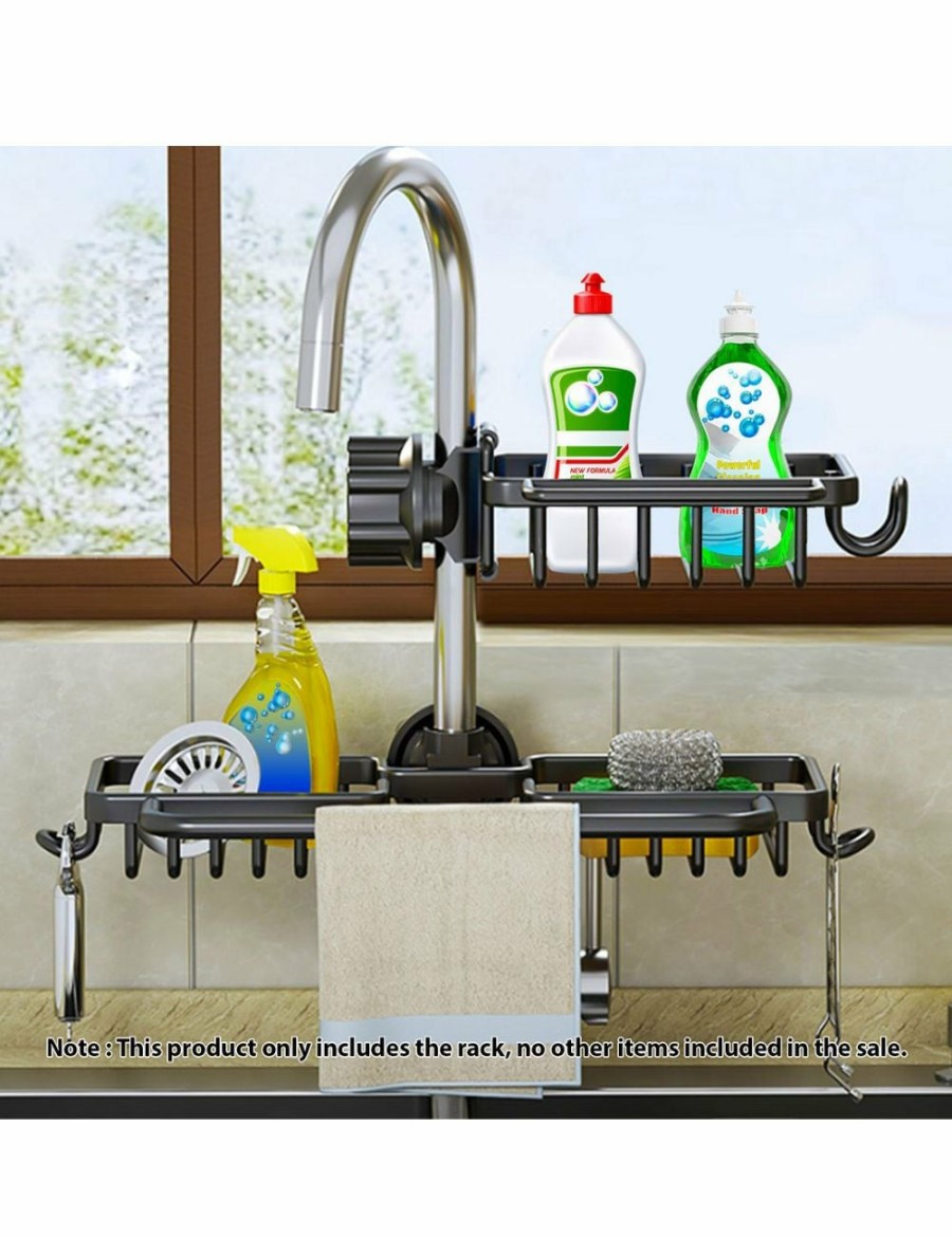 Home And Lifestyle Soga Kitchen & Laundry Fixtures | Soga Black Kitchen Sink Organiser Faucet Soap Sponge Caddy Rack Drainer With Towel Bar Holder