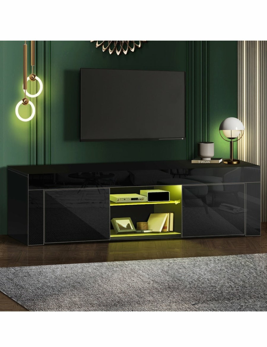 Home And Lifestyle Oikiture Entertainment Units | Oikiture Tv Cabinet Entertainment Unit Stand Rgb Led Gloss Furniture 130Cm