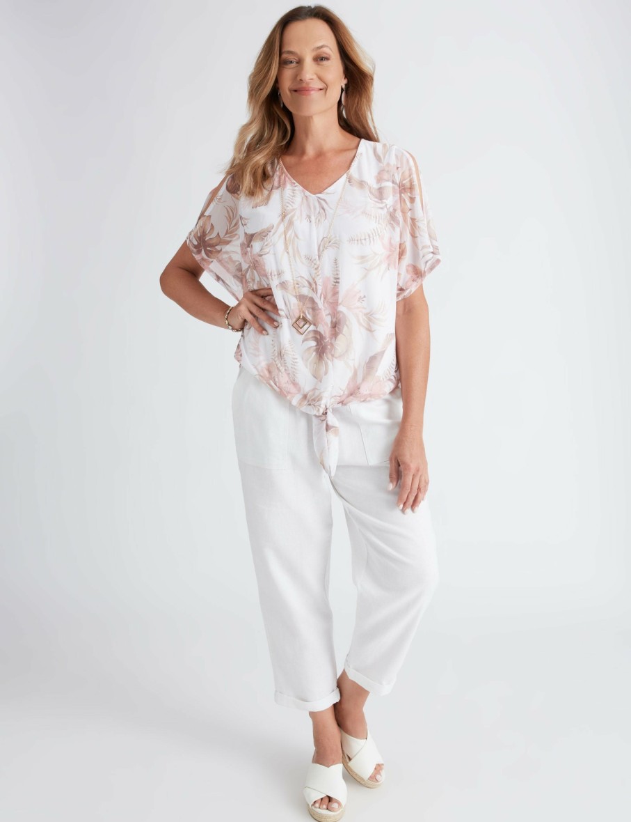 Women Millers Kaftans | Millers Mesh Overlay Top With Tie Front And Necklace