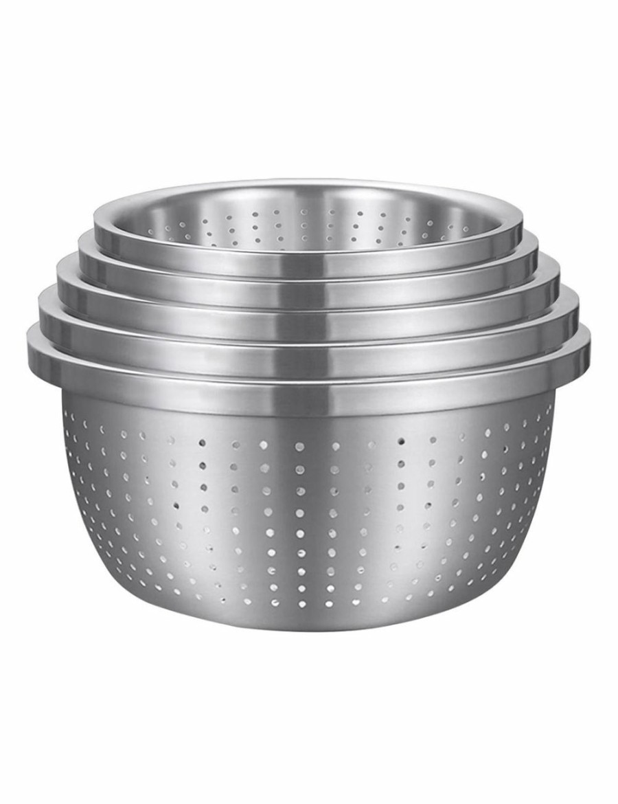 Home And Lifestyle Soga Kitchen & Laundry Fixtures | Soga Stainless Steel Nesting Basin Colander Perforated Kitchen Sink Washing Bowl Metal Basket Strainer Set Of 5