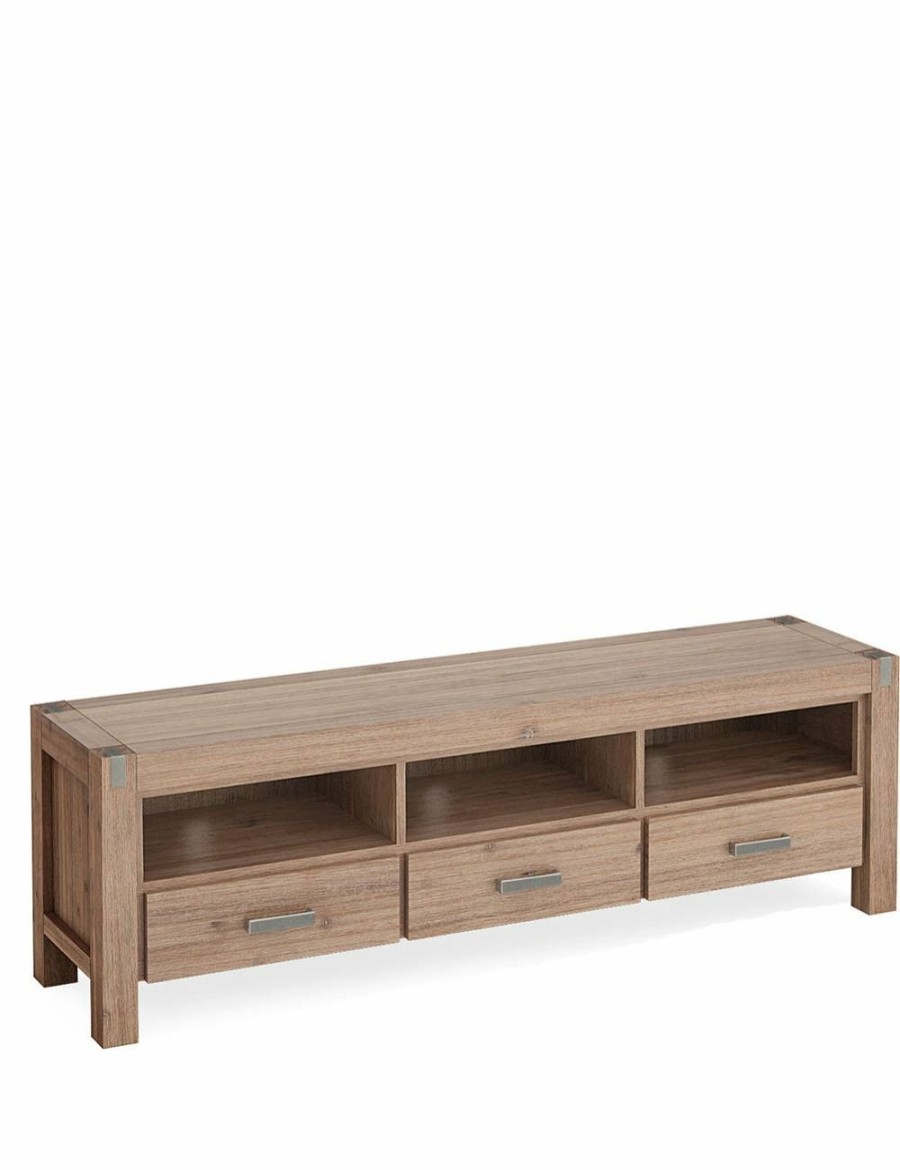 Home And Lifestyle Melbournians Furniture Entertainment Units | Tv Cabinet With 3 Storage Drawers With Shelf Solid Acacia Wooden Frame Entertainment Unit