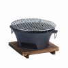 Outdoors Soga | Soga Medium Cast Iron Round Stove Charcoal Table Net Grill Japanese Style Bbq Picnic Camping With Wooden Board