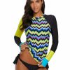 Women Fashion Boutique Rashies | Contrast Yellow Detail Long Sleeve Tankini Swimsuit