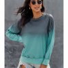 Women Azura Exchange Active Jackets | Blue Ombre Crewneck Long Sleeve Sweatshirt