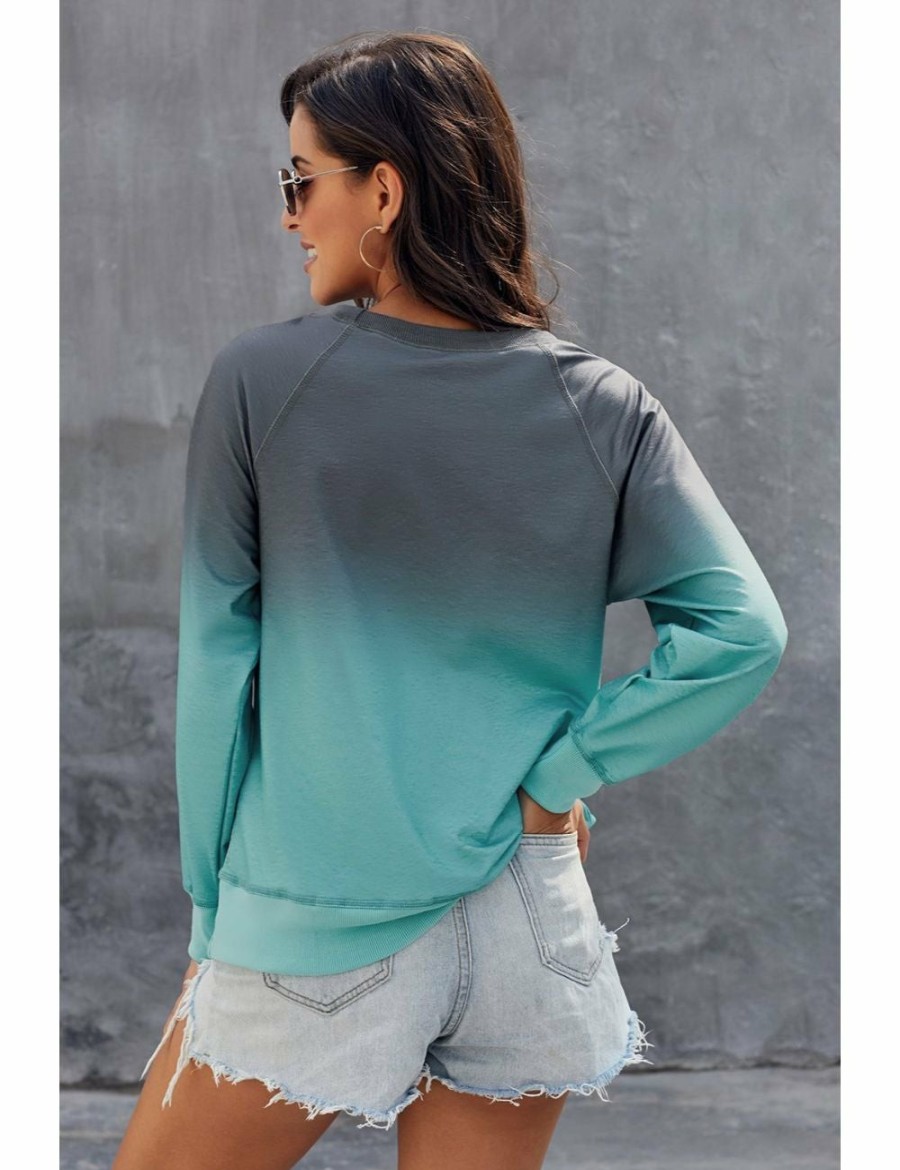 Women Azura Exchange Active Jackets | Blue Ombre Crewneck Long Sleeve Sweatshirt