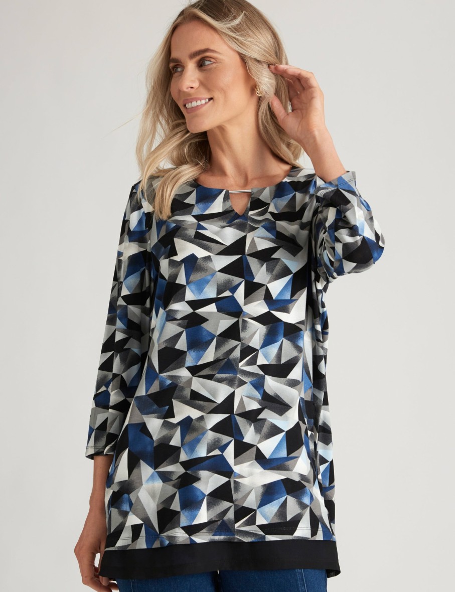 Women Millers Tunics | Millers 3/4 Sleeve Printed Tunic With Chiffon Trim