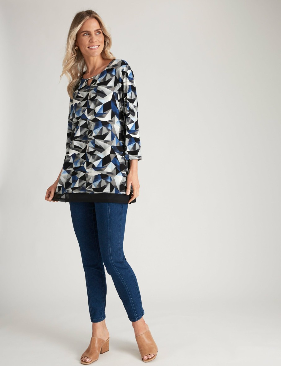 Women Millers Tunics | Millers 3/4 Sleeve Printed Tunic With Chiffon Trim