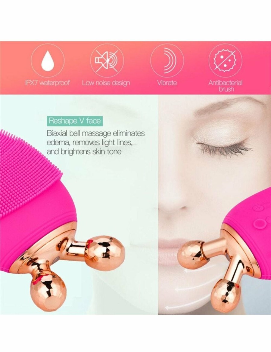 Beauty HOD Health & Home | Massager For Face Electric Silicone Make Up Remover Brush Ultrasonic Facial Deep Cleaning Brushes - Pink