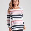 Women Millers Polos | Millers Long Sleeve Stripe Neck Rib Polo