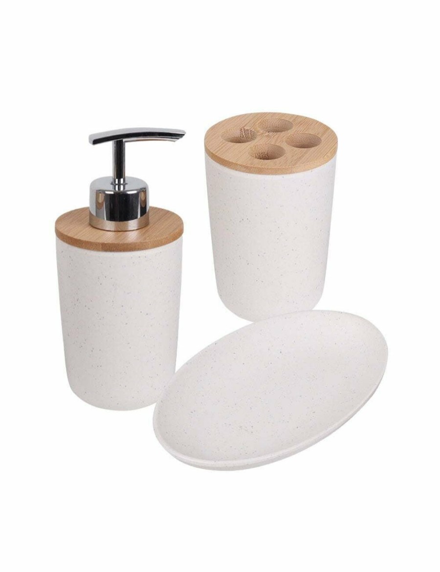 Home And Lifestyle ECO BASICS Bathroom Accessories | Eco Basics 3-In-1 Vanity Bathroom Set Toothbrush/Soap Holder Dispenser Tray Wht