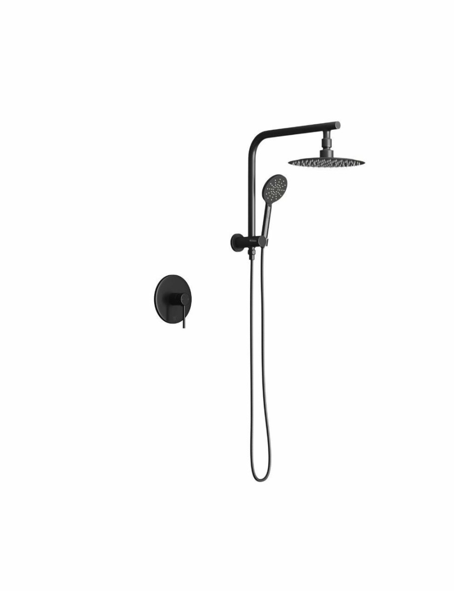 Home And Lifestyle Welba Bathroom Fixtures | Welba 250Mm Rain Shower Head Set With Mixer Round 3-Mode Handheld Shower Black