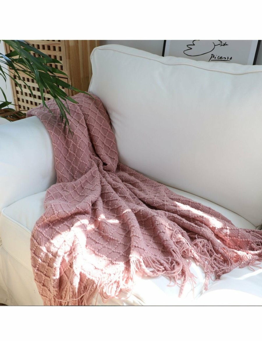 Home And Lifestyle Soga Blankets | Soga 2X Pink Diamond Pattern Knitted Throw Blanket Warm Cozy Woven Cover Couch Bed Sofa Home Decor With Tassels