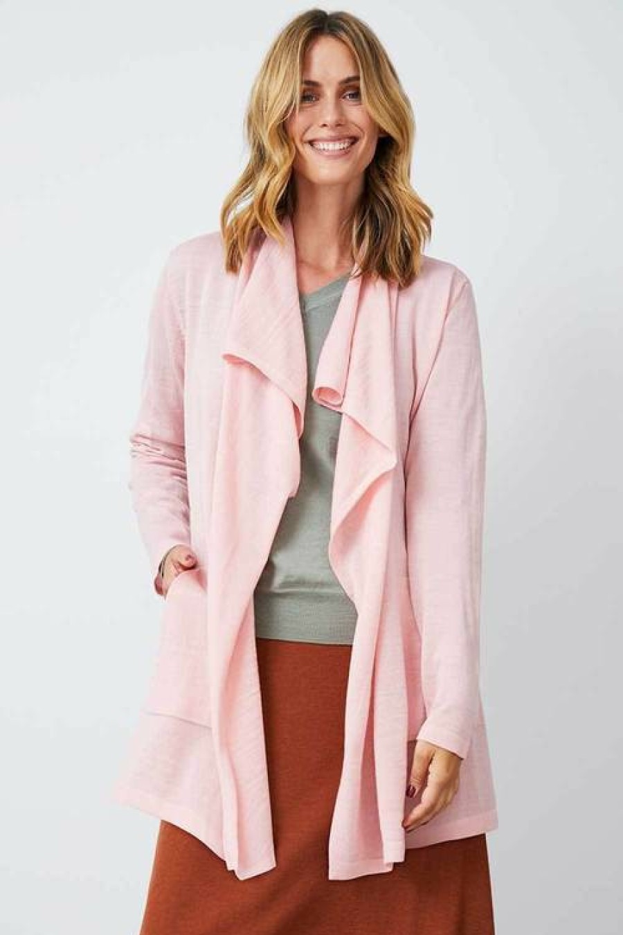 Women EziBuy Merino & Lambswool | Capture Merino Waterfall Cardigan