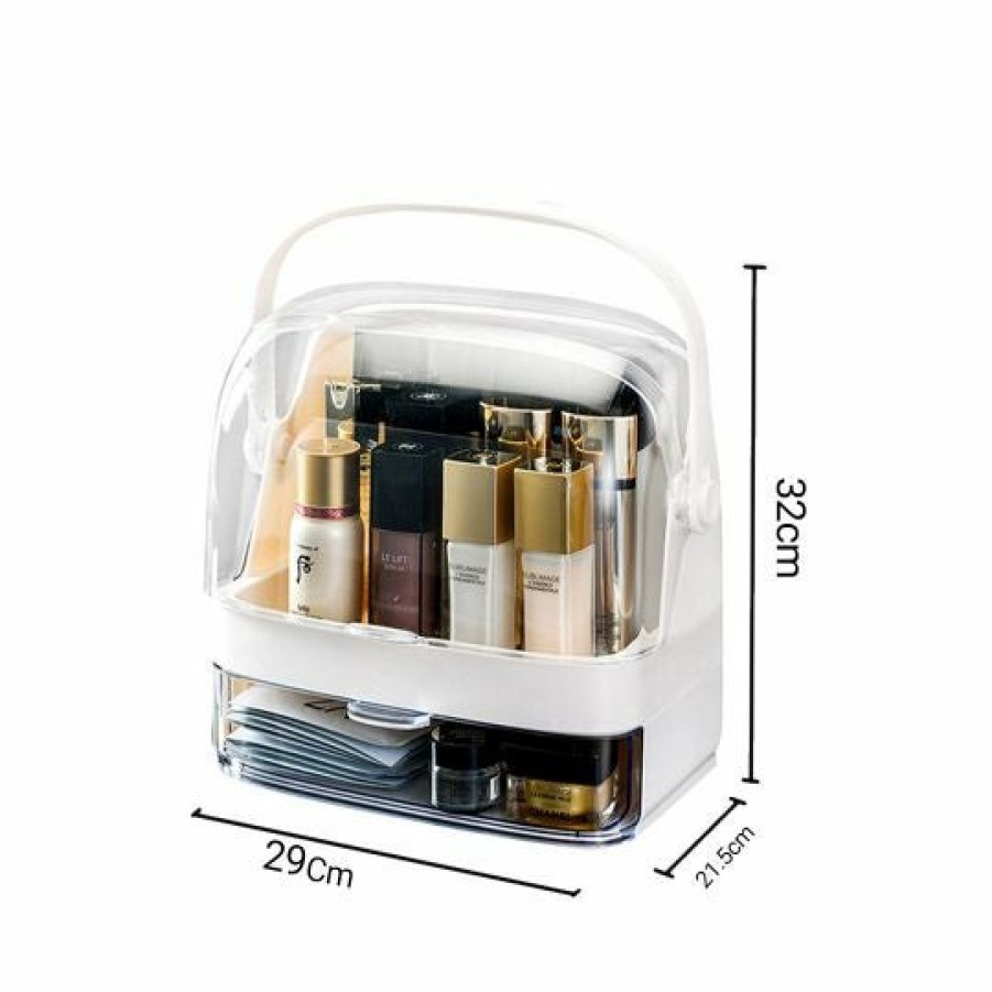 Beauty Soga | Soga 2 Tier White Countertop Makeup Cosmetic Storage Organiser Skincare Holder Jewelry Storage Box With Handle