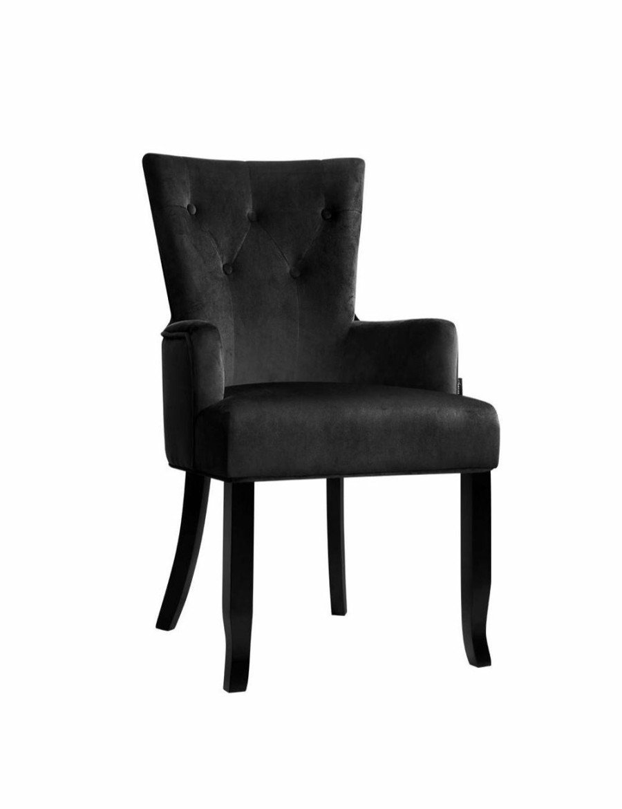 Home And Lifestyle HOD Health & Home Chairs | Artiss Dining Chairs French Provincial Velvet Fabric Timber Retro Black - One Size