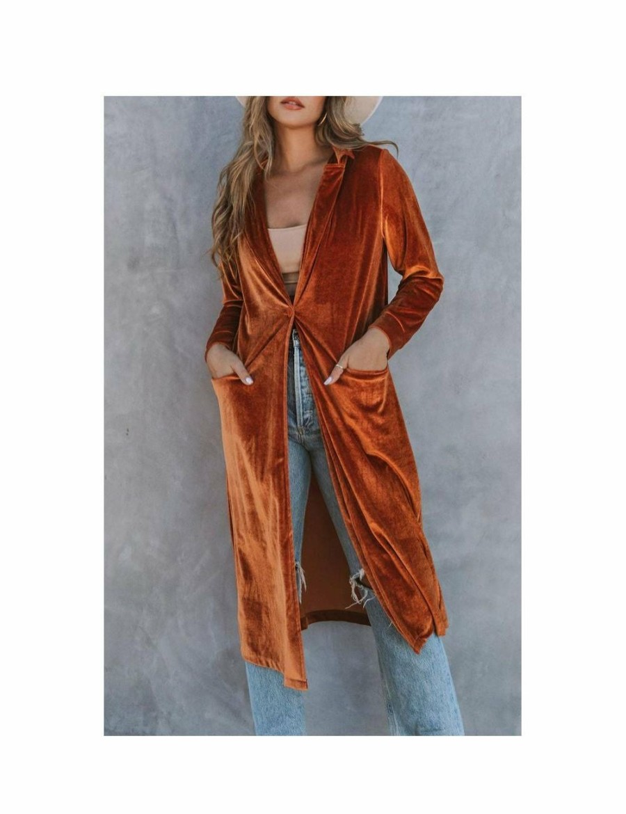 Women Azura Exchange Coats | Azura Exchange Retro Velvet Long Sleeve Pocket Coat