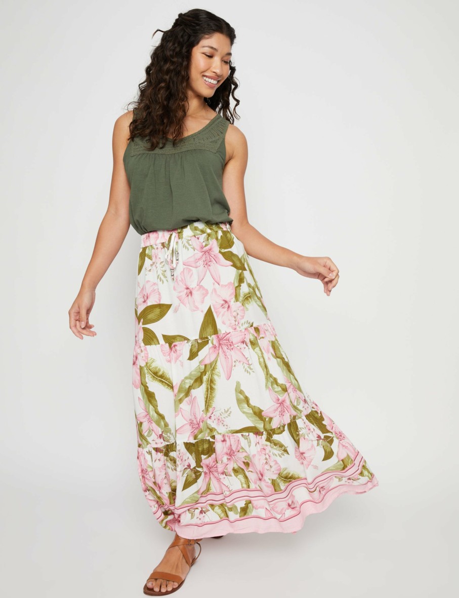 Women Millers Skirts | Millers Border Printed Tiered Maxi Skirt