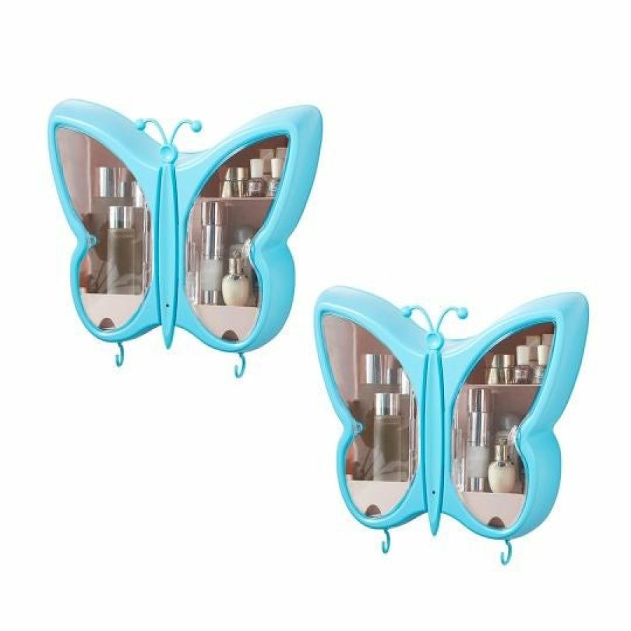 Home And Lifestyle Soga Bathroom Storage | Soga 2X Blue Butterfly Shape Wall-Mounted Makeup Organiser Dustproof Waterproof Bathroom Storage Box Home Decor