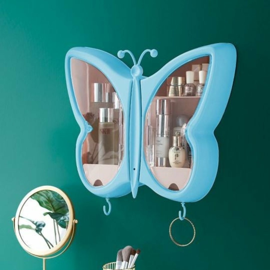 Home And Lifestyle Soga Bathroom Storage | Soga 2X Blue Butterfly Shape Wall-Mounted Makeup Organiser Dustproof Waterproof Bathroom Storage Box Home Decor