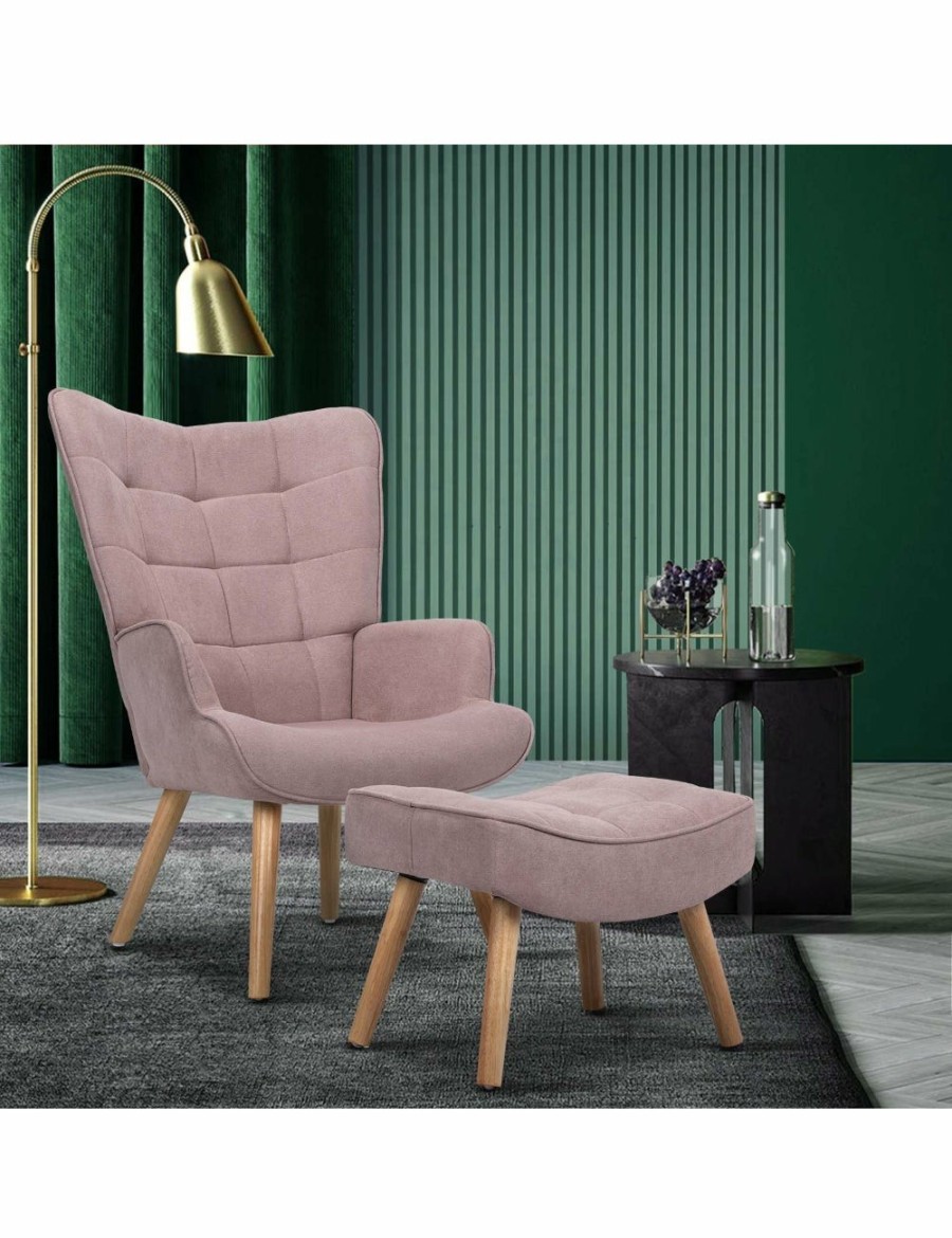 Home And Lifestyle Oikiture Armchairs & Sofas | Oikiture Armchair Lounge Chair Ottoman Accent Armchairs Fabric Sofa Chairs Pink