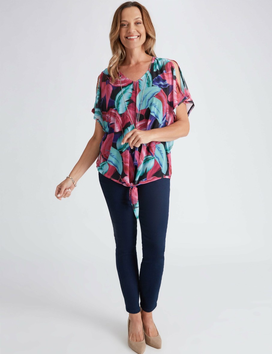 Women Millers Kaftans | Millers Mesh Overlay Top With Tie Front And Necklace