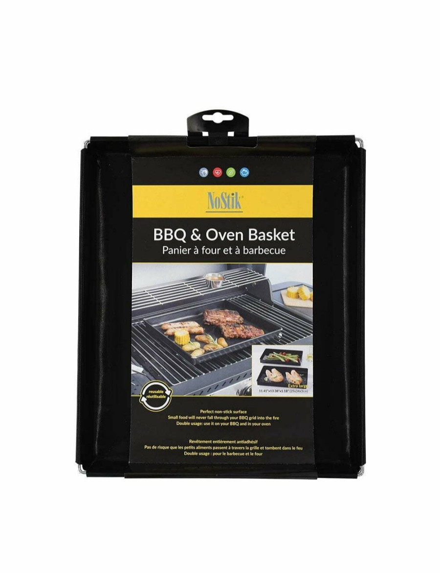 Outdoors NOSTIK | Nostik Reusable 34X29Cm Non-Stick Bbq & Oven Basket Tray Large Rectangle Black