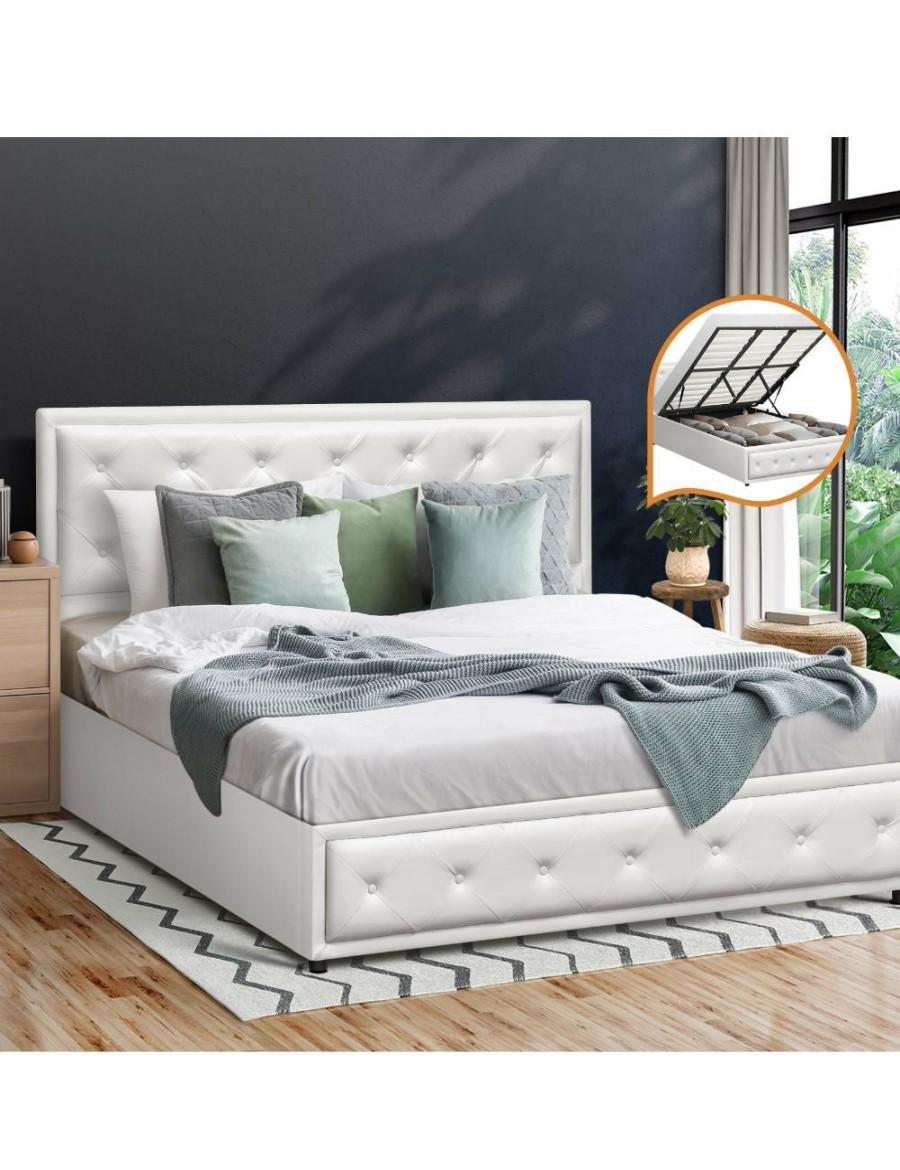 Home And Lifestyle Oikiture Beds | Oikiture Bed Frame King Single Size Gas Lift Base With Storage Black Leather