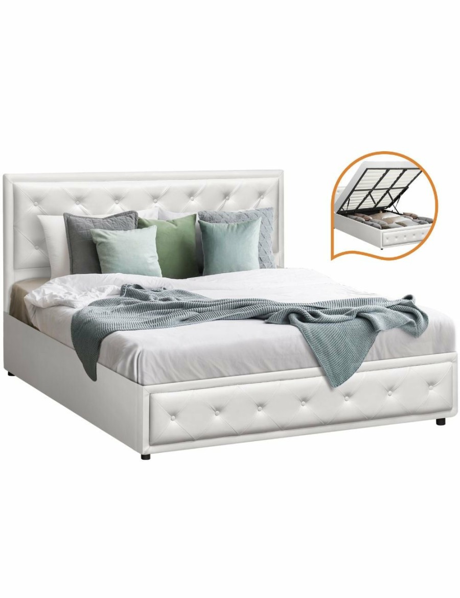 Home And Lifestyle Oikiture Beds | Oikiture Bed Frame King Single Size Gas Lift Base With Storage Black Leather