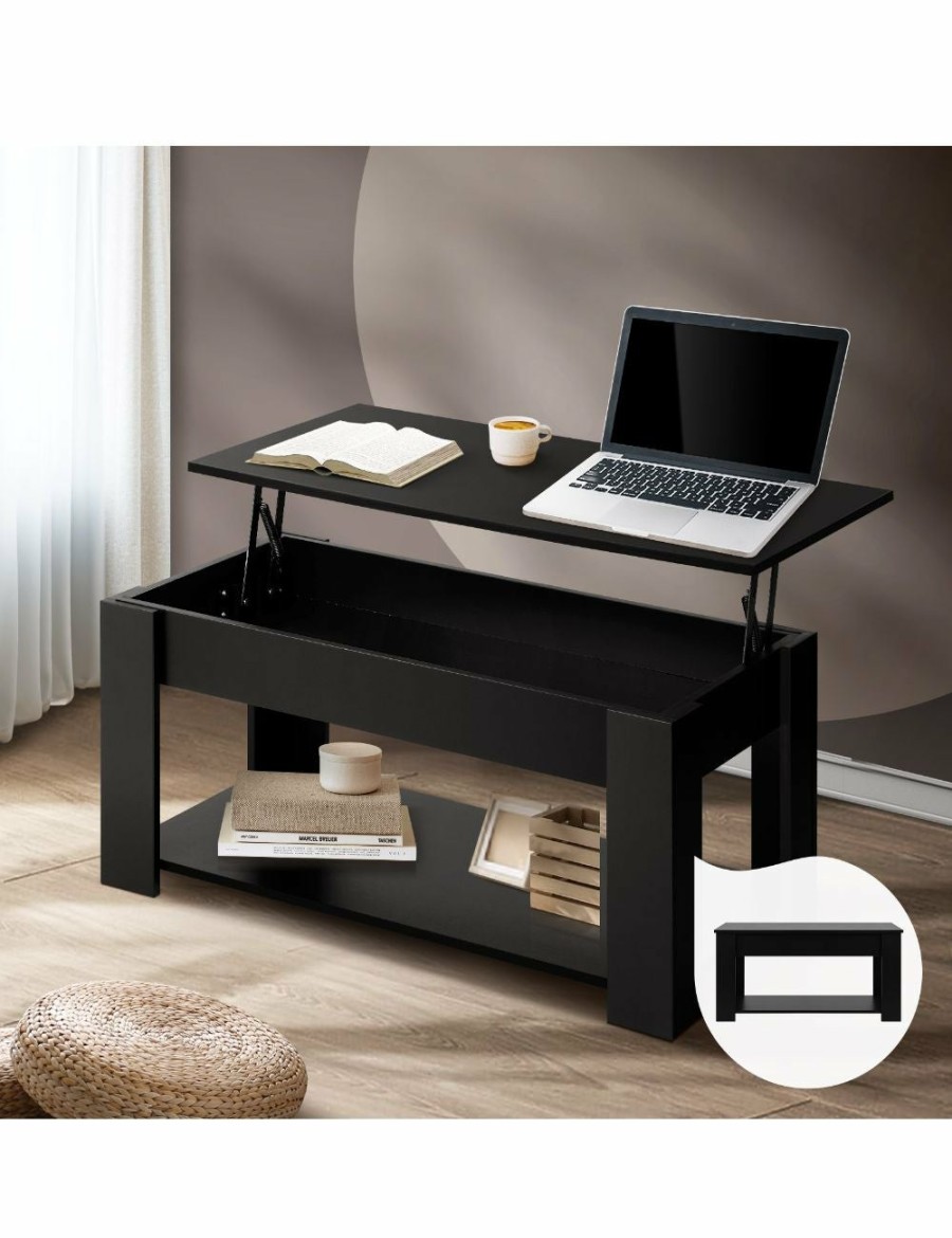 Home And Lifestyle Oikiture Bookcases & Storage | Oikiture Coffee Table Lift Up Top Modern Tables Hidden Book Storage Black