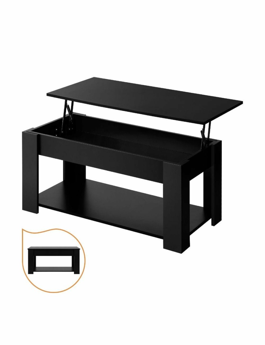 Home And Lifestyle Oikiture Bookcases & Storage | Oikiture Coffee Table Lift Up Top Modern Tables Hidden Book Storage Black