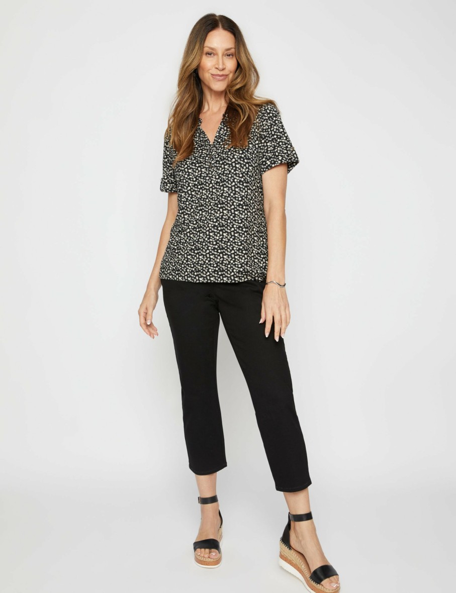 Women Millers Tees | Millers Extended Sleeve Half Placket Top With Sleeve Tab