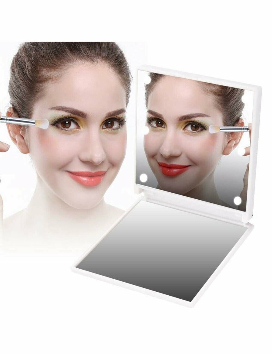 Beauty Mega Deal Warehouse | 6 Built In Led Mini Handheld Folding Makeup Mirror Battery Operated