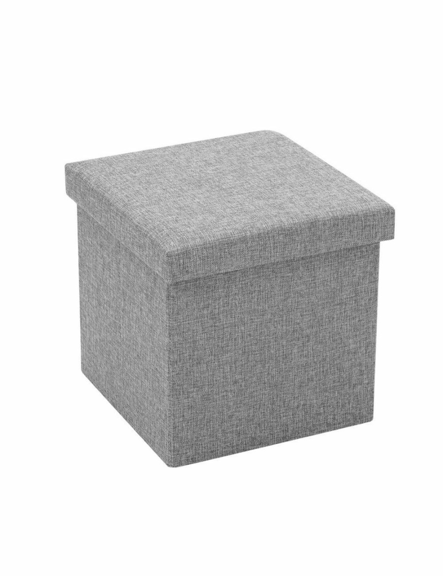 Home And Lifestyle BOXSWEDEN Ottomans & Footstools | Box Sweden 38X36Cm Ottoman Storage Cube Faux Linen Home Organiser/Stool Grey