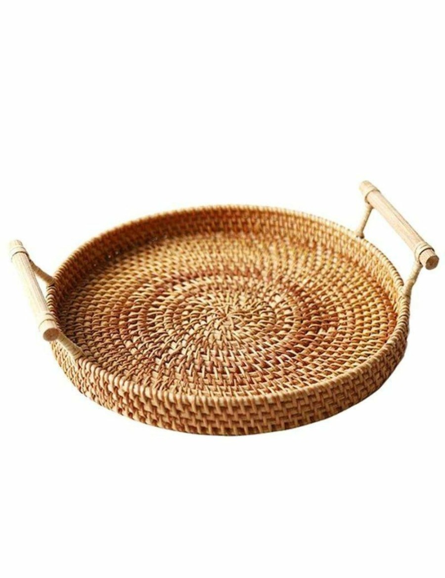 Home And Lifestyle HOD Health & Home Baskets & Boxes | Rattan Round Basket Serving Tray Home Decor - Standard