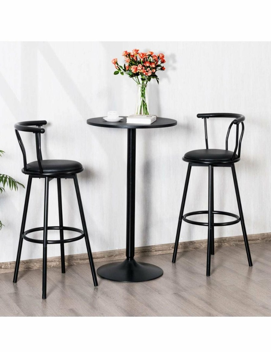 Home And Lifestyle Costway Tables | Costway High Bar Table Round Coffee Side Table Pub Dining Table Counter Patio Bistro Black