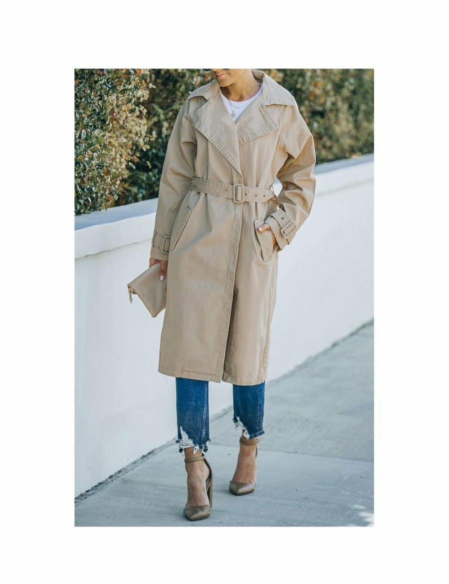 Women Azura Exchange Coats | Azura Exchange Khaki Runway Style Belted Long Trench Coat