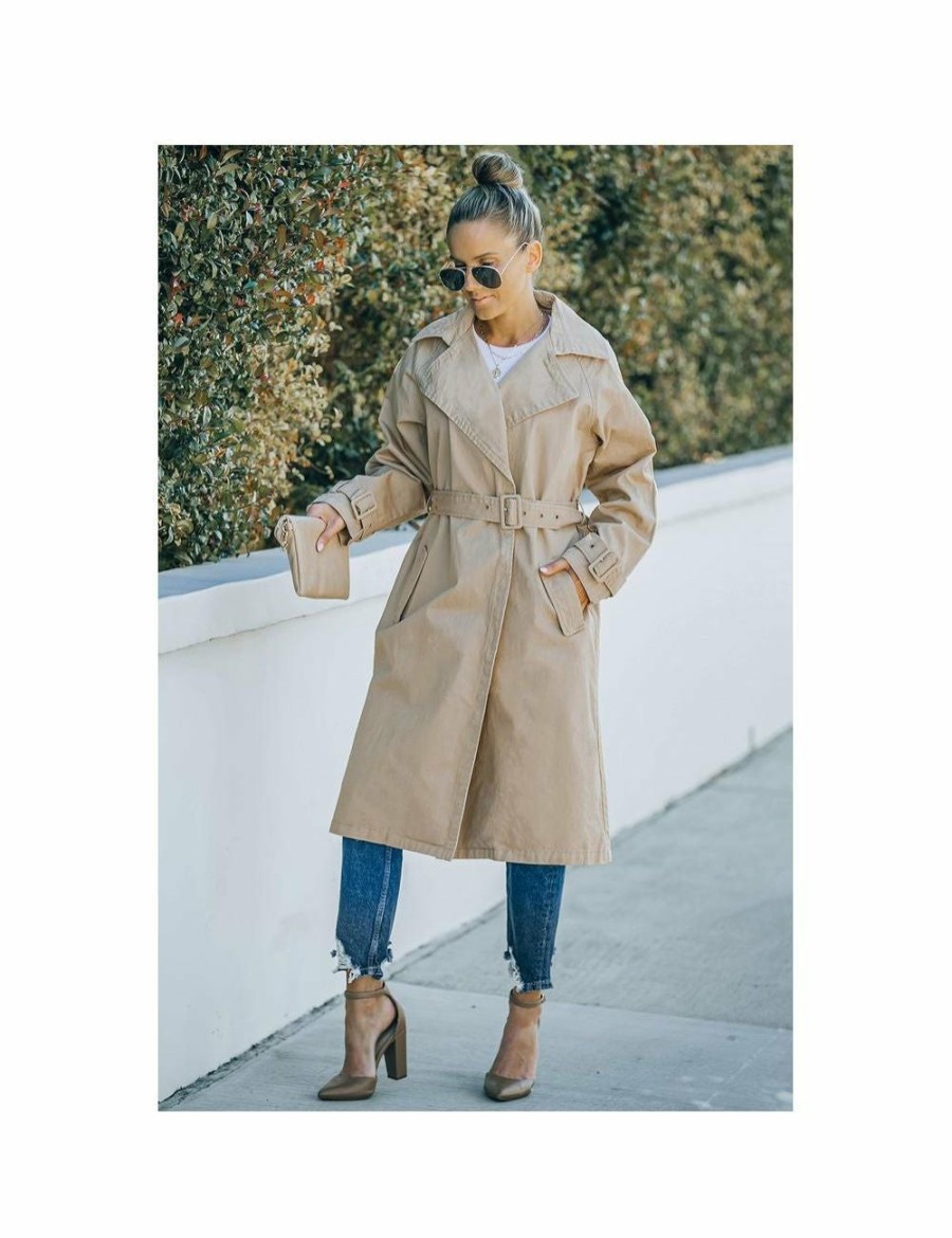 Women Azura Exchange Coats | Azura Exchange Khaki Runway Style Belted Long Trench Coat