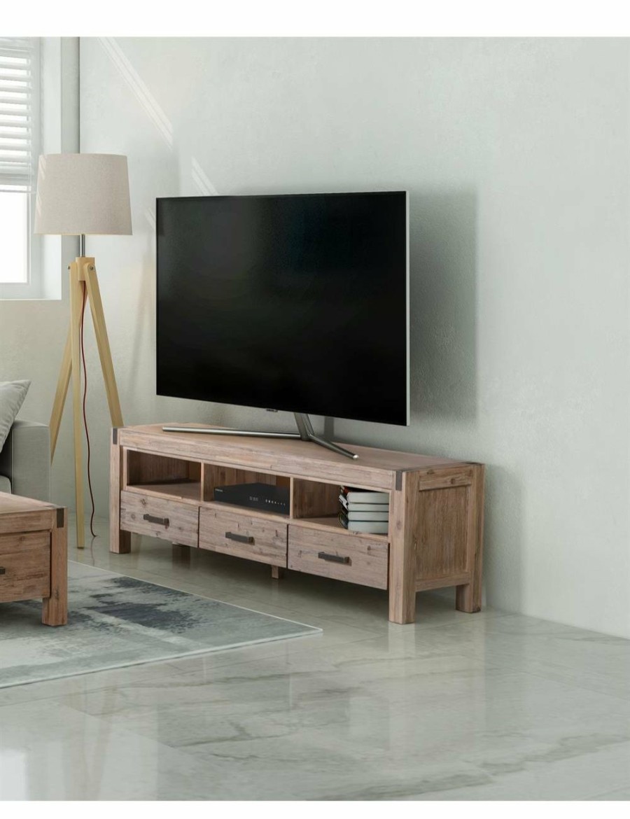 Home And Lifestyle Melbournians Furniture Entertainment Units | Tv Cabinet With 3 Storage Drawers With Shelf Solid Acacia Wooden Frame Entertainment Unit