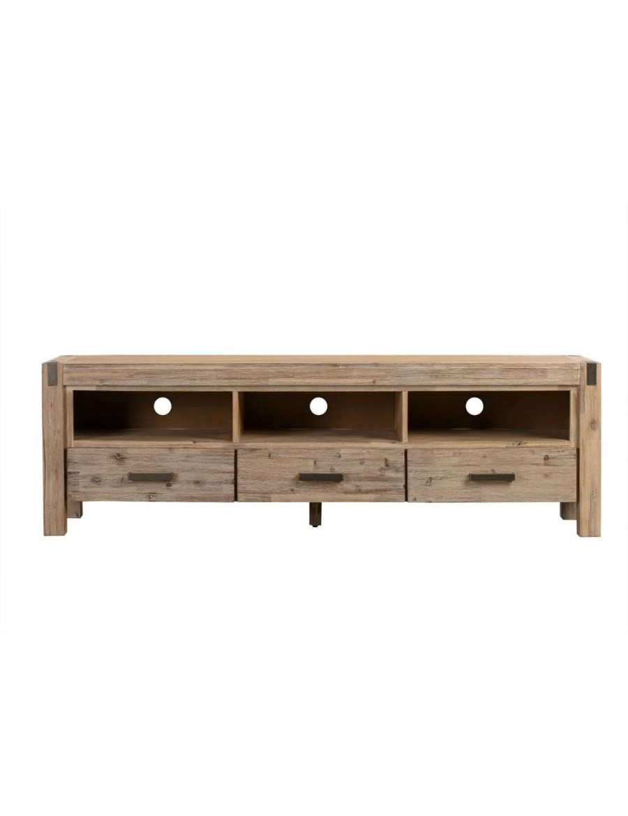 Home And Lifestyle Melbournians Furniture Entertainment Units | Tv Cabinet With 3 Storage Drawers With Shelf Solid Acacia Wooden Frame Entertainment Unit