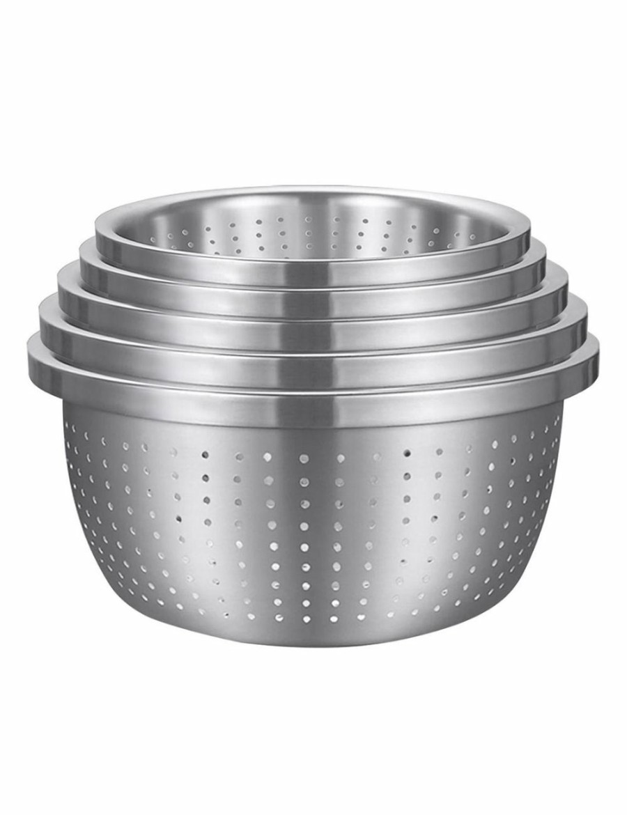 Home And Lifestyle Soga Kitchen & Laundry Fixtures | Soga Stainless Steel Nesting Basin Colander Perforated Kitchen Sink Washing Bowl Metal Basket Strainer Set Of 5