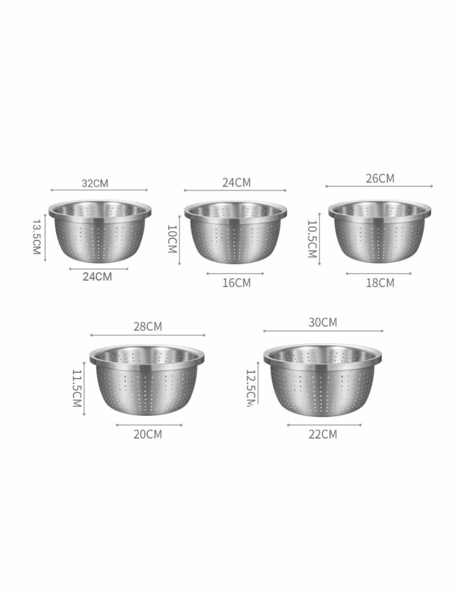 Home And Lifestyle Soga Kitchen & Laundry Fixtures | Soga Stainless Steel Nesting Basin Colander Perforated Kitchen Sink Washing Bowl Metal Basket Strainer Set Of 5