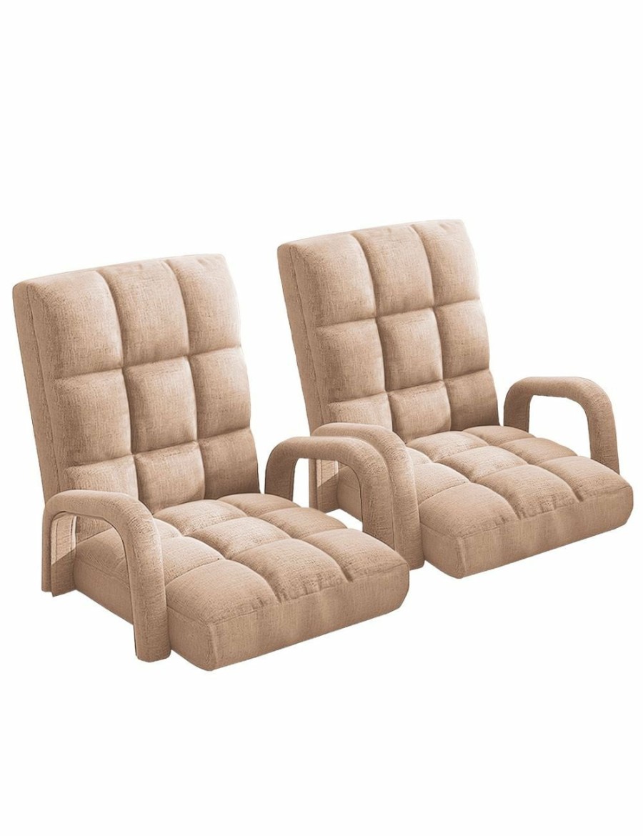 Home And Lifestyle Soga Recliners | Soga 2X Foldable Lounge Cushion Adjustable Floor Lazy Recliner Chair With Armrest Khaki