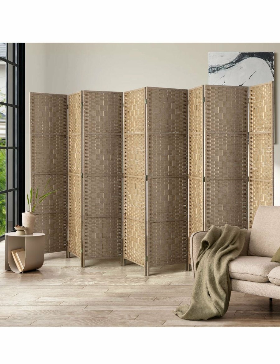 Home And Lifestyle Oikiture Room Dividers | Oikiture 8 Panel Room Divider Privacy Screen Dividers Woven Wood Fold Stand