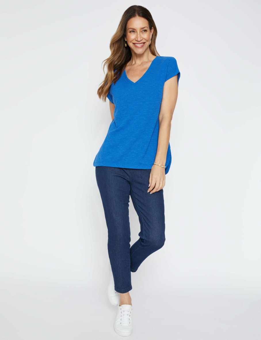 Women Millers Tees | Millers Extended Sleeve Textured V-Neck